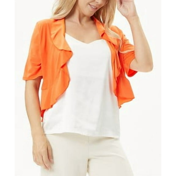 Fantazia Women's Shrug Cardigan Bolero Shrug Ruffle Short Sleeve Open Front Loose Sheer Jackets for Tops or Evening Dressy