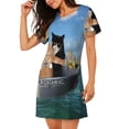 thumbnail image 2 of Vsdgher Deux Chats Courageux Flottent sur la Mer Motif Iceberg Chemise de Nuit à Manches Courtes Col Rond Mignonne Robe de Nuit Confortable, 2 of 6