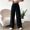 thumbnail image 2 of Hurxie Womens High Waisted Button Pleated Wide Leg Pants Beach Vacation Trouses Black,XL, 2 of 6