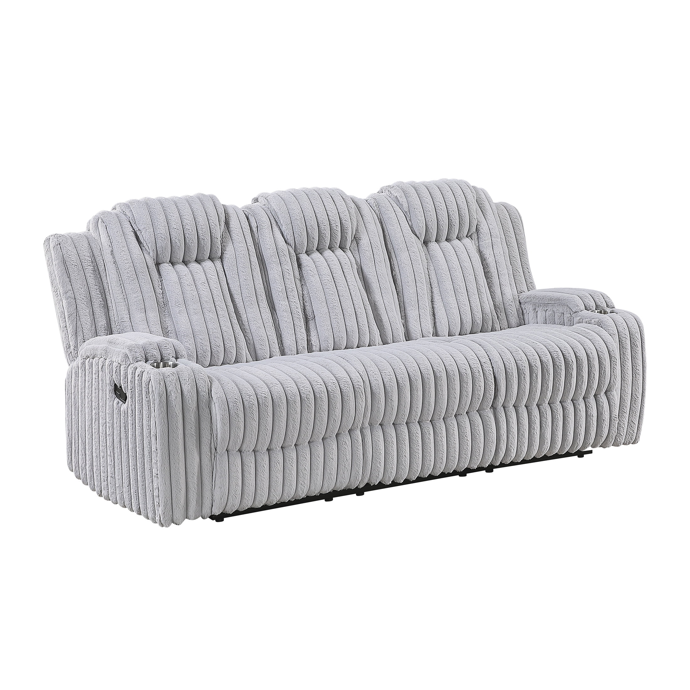 OakvillePark Lumora Corduroy Manual Double Reclining Sofa with Cup Holders, Light Gray