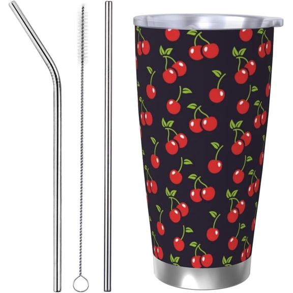 Cute Cherry Tumbler with Lid and Straw, 20 OZ Stainless Steel Water Bottle Travel Coffee Mug Double Wall Insulated Cup gifts for Cherry Lover