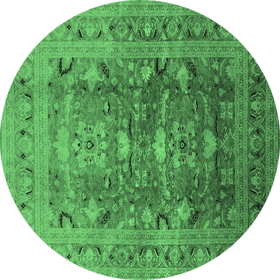 Ahgly Company Indoor Round Oriental Emerald Green Traditional Area Rugs, 6' Round