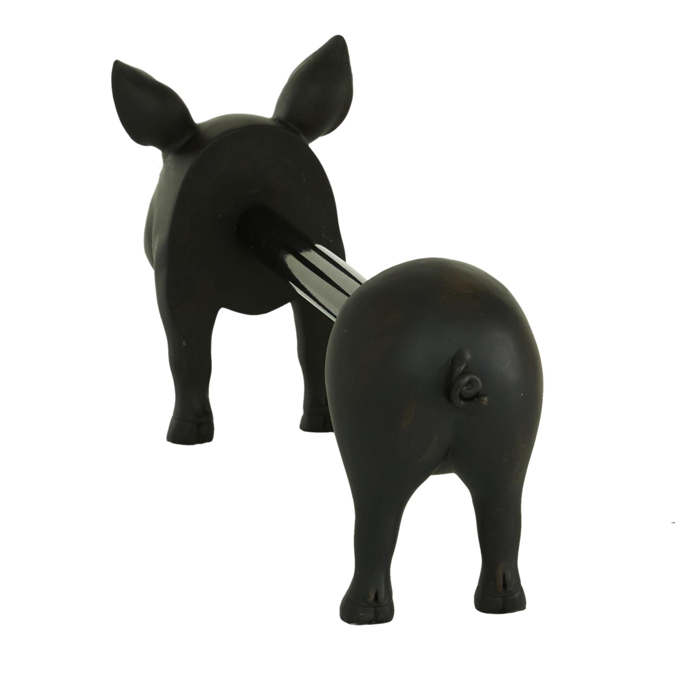 DecMode 5" x 8" Black Polyresin Pig Paper Towel Holder, 1-Piece