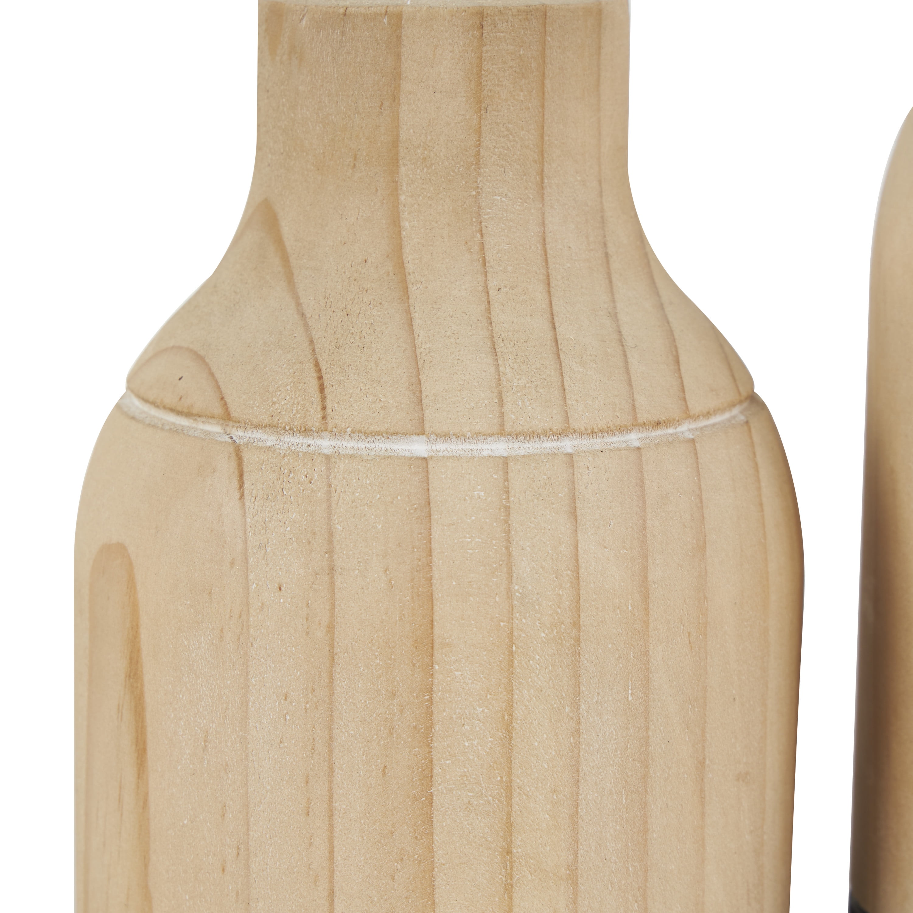 DecMode 9", 7"H Colorblock Light Brown Wood Vase with Black Bases, Set of 2