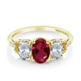 thumbnail image 2 of Gem Stone King 10K Yellow Gold 3-Stone Diamond Engagement Ring 2.22 Ct Oval Red Created Ruby White Topaz (Size 5), 2 of 4