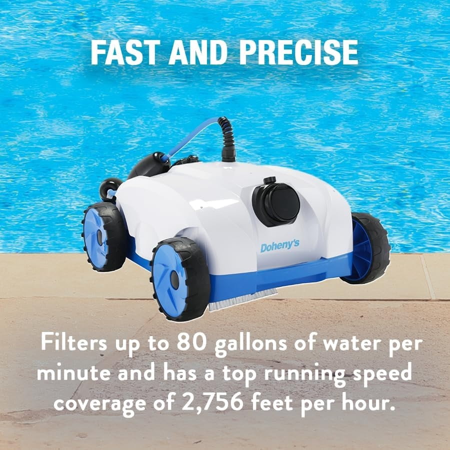 Doheny's ProDrive Above Ground Robotic Pool Cleaner | 1 Cycle Motor System | 80 GPM Filtration | On-Board Filter Basket | 43 ft Power Cable | 1 Year Warranty | for Above Ground Pools up to 33 ft Roun
