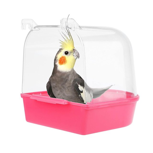 Baño para pájaros Bañera, bañera colgante, jaula para pájaros, suministros con ganchos (rosa)