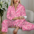 thumbnail image 6 of Vsdgher pink bow Pajamas Set Long Sleeve Sleepwear Womens Button Down Nightwear Pj Sets-Small, 6 of 7