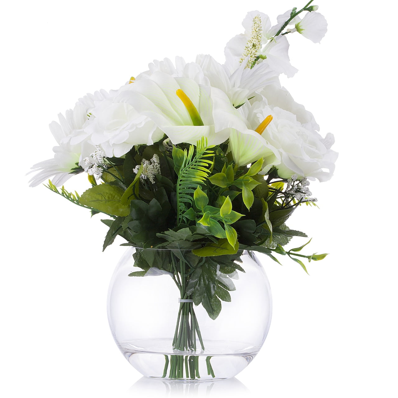 Enova Home Silk Rose Lily Flower Arrangement in Clear