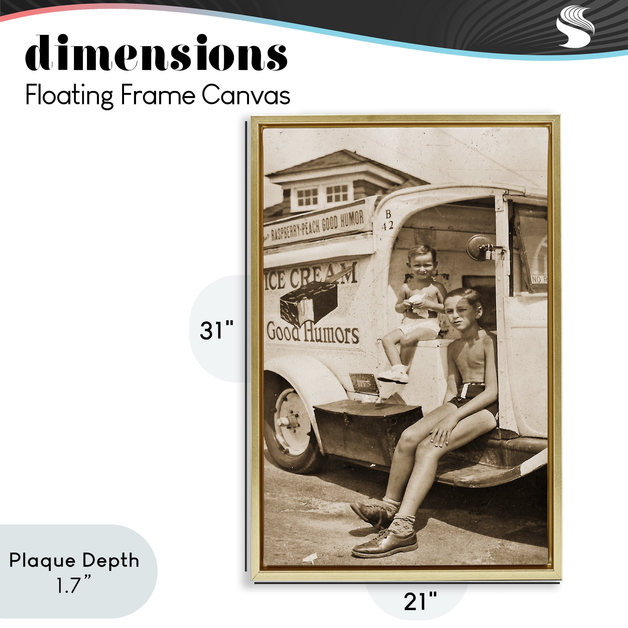 Stupell Industries Vintage Ice Cream Truck Gold Framed Floater Canvas Wall Art, design by Grotto Studios
