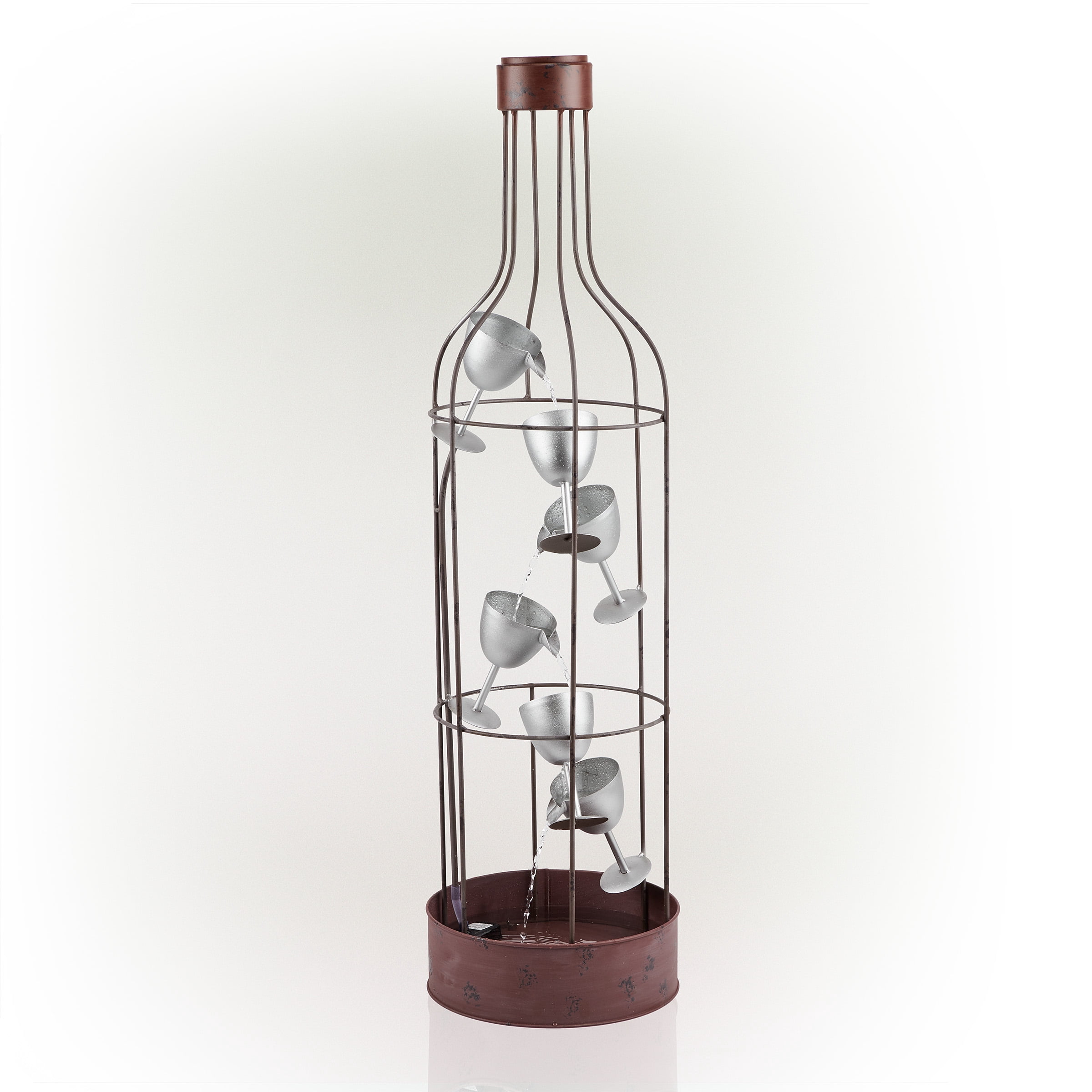 Alpine Corporation 44" Tall Indoor/Outdoor Bottle Shaped Water Fountain with Tiering Wine Glasses