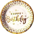 thumbnail image 1 of 24 Pz Plato Cartón Pastelero Premium Happy Birthday Hb Blanco Confeti Oro, 1 of 4