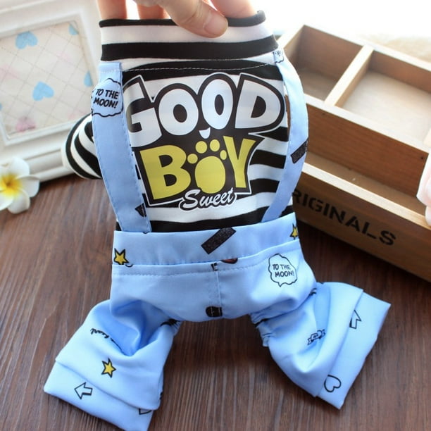 Mono a rayas para perros, lindo pijama para perros, pijama para mascotas, traje para perros pequeños, medianos, grandes, gatos y niñas (M azul)