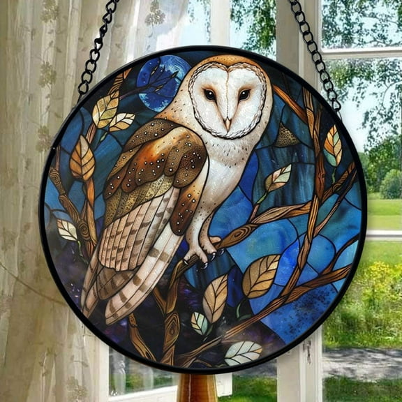 Barn Owl: Stained Glass-Style Christmas Ornament - Made With Real Glass, Stained Glass Ornament 2025, Holiday Decoration, Seasonal Keepsake Gift, Unique Collectible, Window