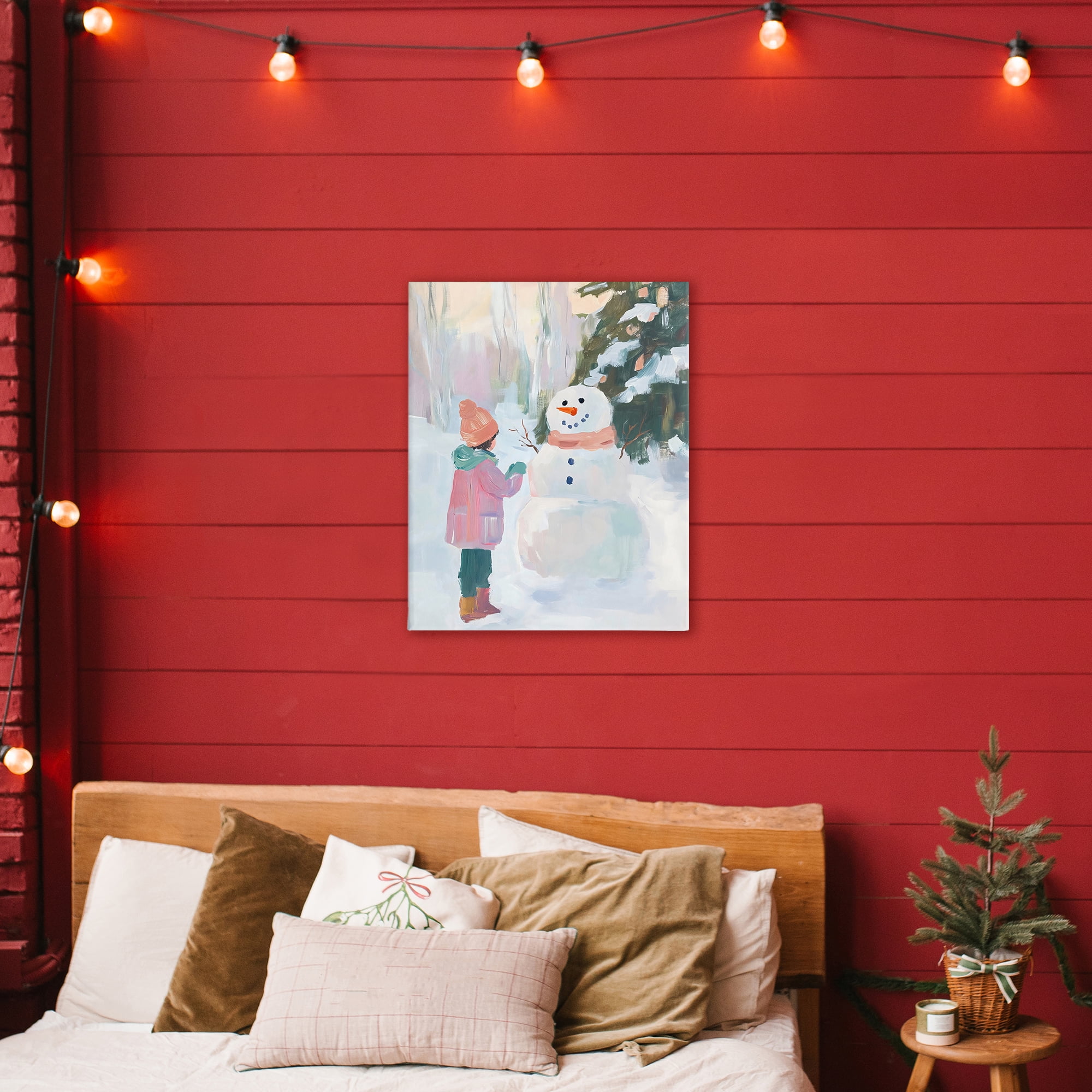 Stupell Industries Girl & Snowman in Winter Canvas Wall Art, design by The Prints Vibe