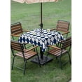 thumbnail image 4 of Outdoor Tablecloth with Umbrella Hole for Patio/Picnic/Party/Camping, Bohemia Waterproof Table Cloth Square Cover Washable, Minimalist Geometric Pattern Abstract Dark Blue (60"x 60"), 4 of 8