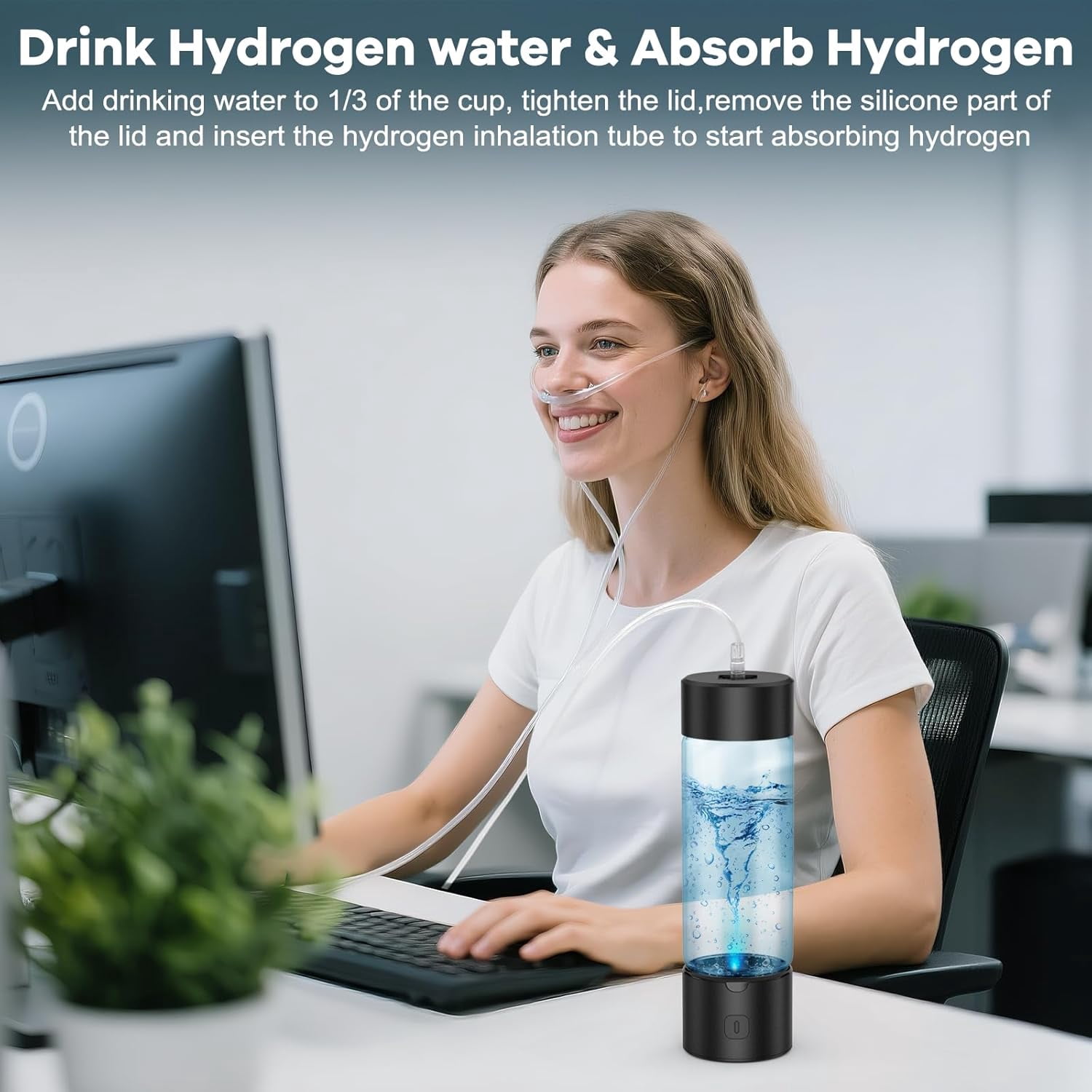 LC-dolida Hydrogen Water Bottle, 460ml Portable SPE/PEM Tech Hydrogen Water Machine with LED Light, 1800PPB Hydrogen Concentration for Home Office Gym Travel (Black)