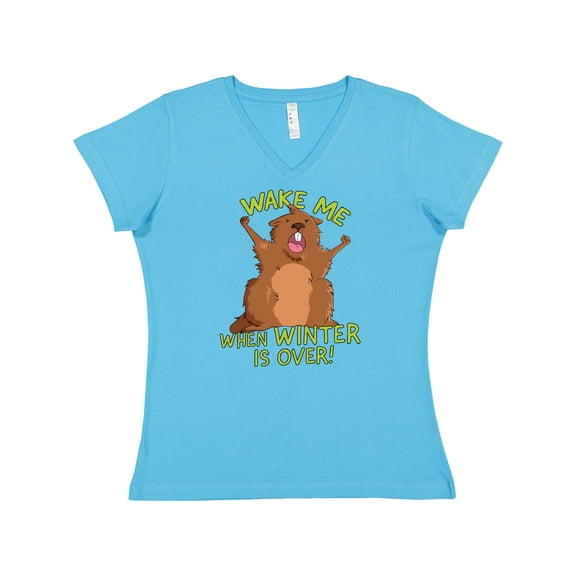 Inktastic Groundhog Day Wake Me when Winter is over Women's V-Neck T-Shirt