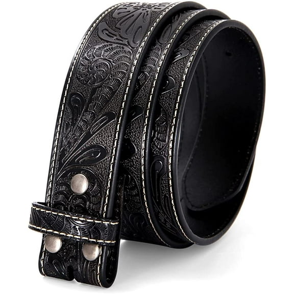 WowoHK Mens Replacement Belt no Buckle Belt Strap, Men's Leather Belt with Silver Snap On Belt Without Buckle 1 1/2 Wide