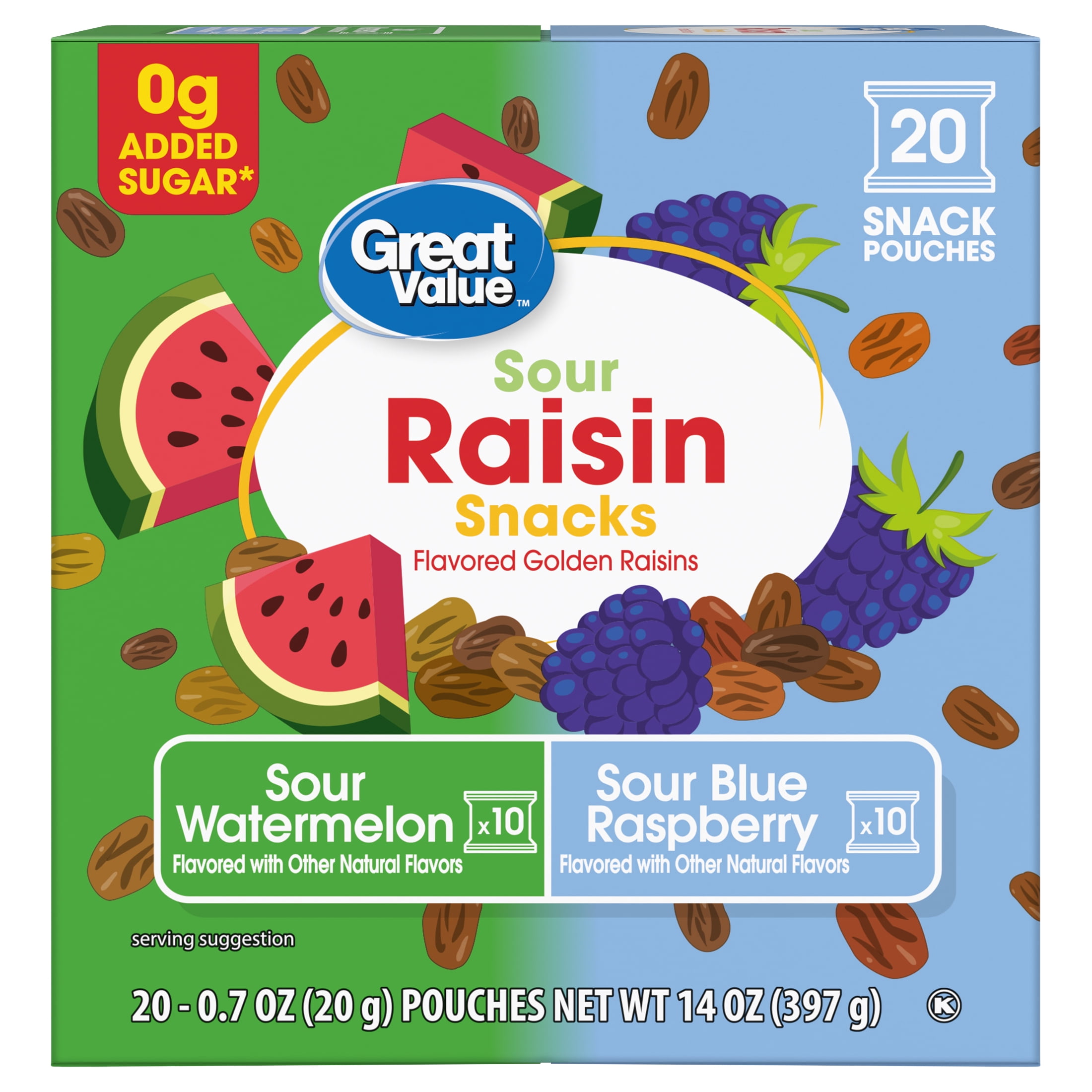 Great Value Sour Raisins Multi-Pack, 20 Count