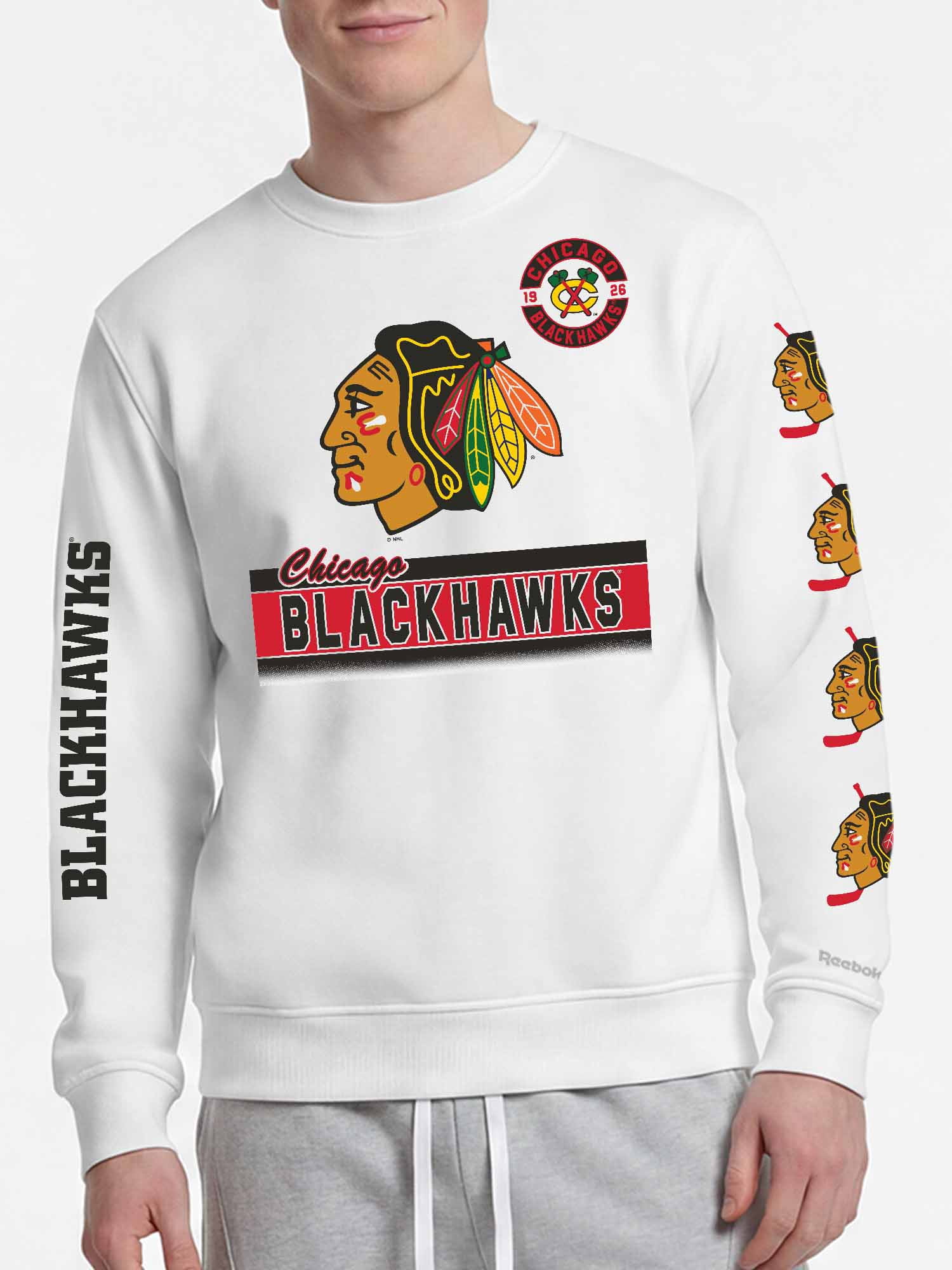 Chicago Blackhawks Reebok Mens White Crew Sweatshirt