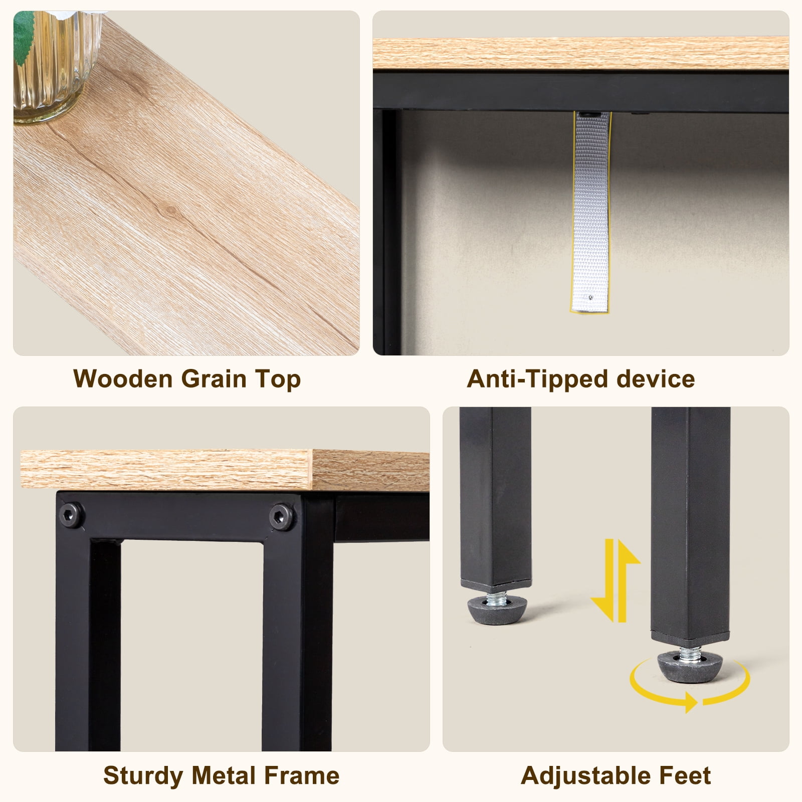 2 Pack 39.4" Narrow Console Sofa Table with Power Outlets and USB Ports, Long Couch Table with Metal Frame and Charge Station with 4.9ft Extension Cord, Oak