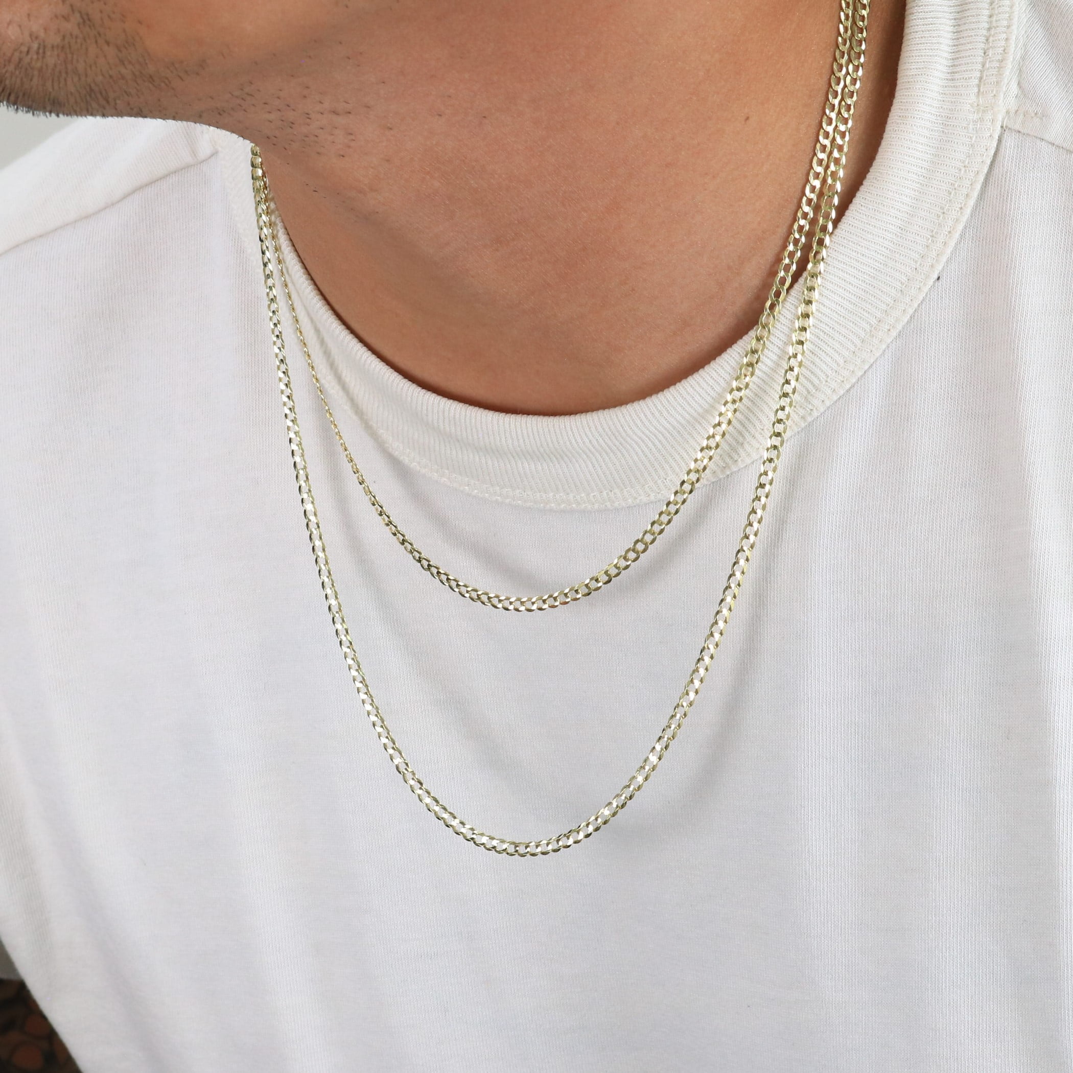 Nuragold 14k Real Yellow Gold Solid Cuban Curb Link 3mm Chain Necklace (16"-30") Italian Jewelry for Men & Women