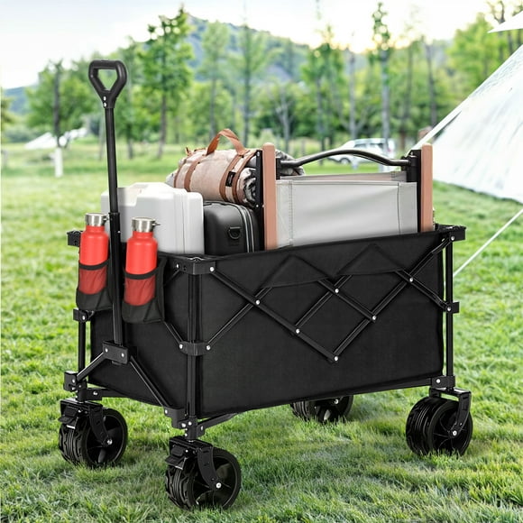 DEXTRUS Collapsible Foldable Wagon, Beach Cart 183L Large Capacity, Heavy Duty Folding Wagon Portable, Collapsible Wagon for Sports, Shopping, Camping