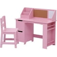 thumbnail image 3 of Joyspirit Kids Study Desk and Chair Set, Wooden School Learning Table with Storage, Hutch and Bulletin Board, Children Computer Desk with Chair, Small Toddler Desk for Home, School, Pink, 3 of 5