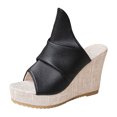 thumbnail image 7 of Womens Platform Wedges Open Toe Casual Soft Leather High Heels Sandals Comfy Arch Support Slip on Slides Black Size 6.5, 7 of 7
