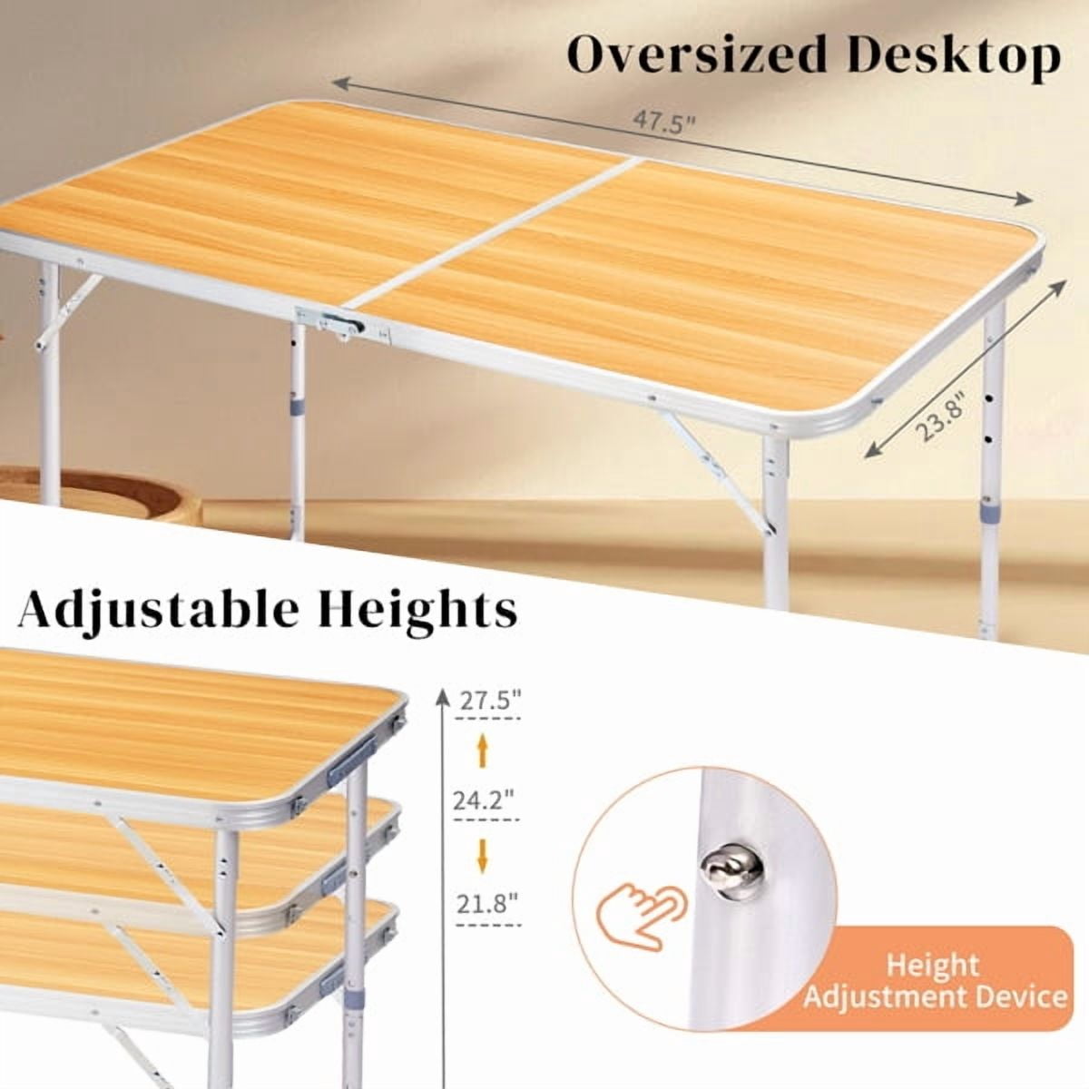 4Ft Portable Multipurpose Folding Table 70lb Capacity - Wood Grain Lightweight Camping Table,Portable for Indoor/Outdoor, Locking Legs