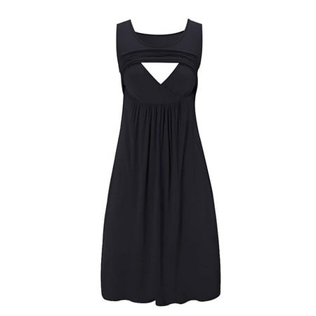 

ClodeEU Fashion Solid Stripe Breast-Feeding Pregnant Woman Maternity Nursing Dress