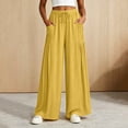 thumbnail image 2 of CHGBMOK Women's Plus Size Palazzo Pants Elastic High Waist Drawstring Wide Leg Pants Flowy Floor-Length Trousers with Pockets Loose Casual Pants, 2 of 9