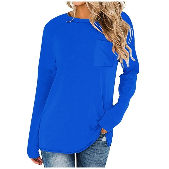 STETMN Women's Long Sleeve Cotton Tops Fall Loose Fit Crewneck Shirt Lightweight Tee with Pocket
