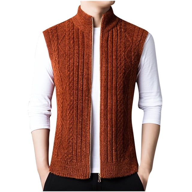 LOVZFMLL Vestes pour Hommes Mode Décontractée Col Montant Slim Chaud Tricot Sans Manches à Capuche Veste Décontractée