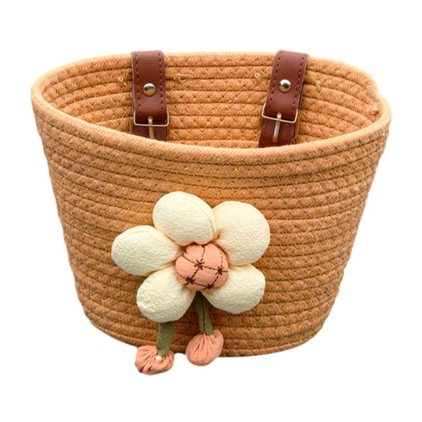 Cesta de bicicleta universal de cuerda de algodón para niños, accesorios genéricos con flor de peluche para Caqui