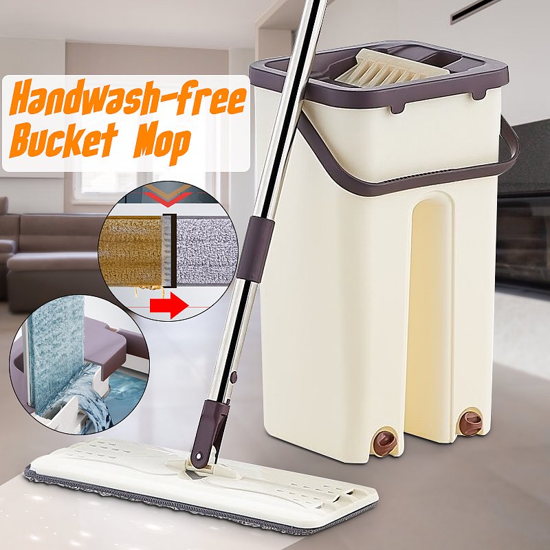 Flat Squeeze Mop and Bucket HandFree Wringing Floor Cleaning Mop Wet