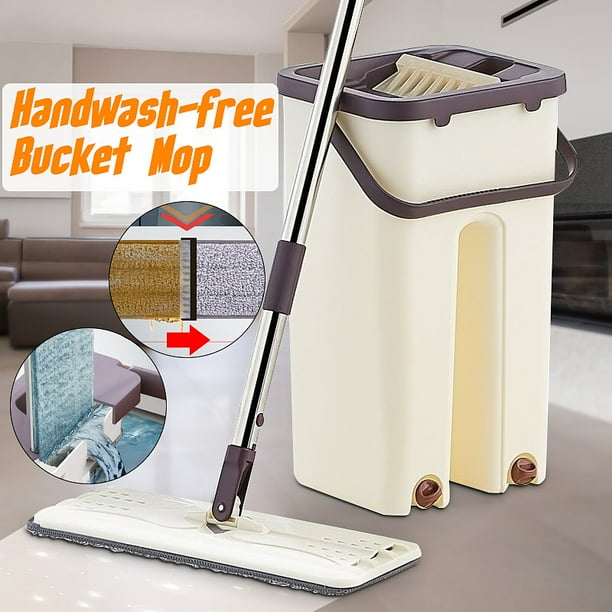Flat Squeeze Mop and Bucket HandFree Wringing Floor Cleaning Mop Wet