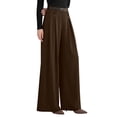 thumbnail image 3 of Womens Spring Wide Leg Trousers Loose Pleated Long Flowy Palazzo Work Pants with Pockets Brown S, 3 of 8
