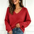 thumbnail image 5 of Gaukiv Long Sleeve Sweaters for Women Solid V Neck Slimming Lightweight Knit Pullovers Basic Blouses Layer Tops Red 2XL, 5 of 6