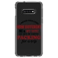 thumbnail image 1 of DistinctInk Clear Shockproof Hybrid Case for Samsung Galaxy S10e (5.8" Screen) - TPU Bumper Acrylic Back Tempered Glass Screen Protector - Never Realized How Different Packing For Trip, 1 of 2