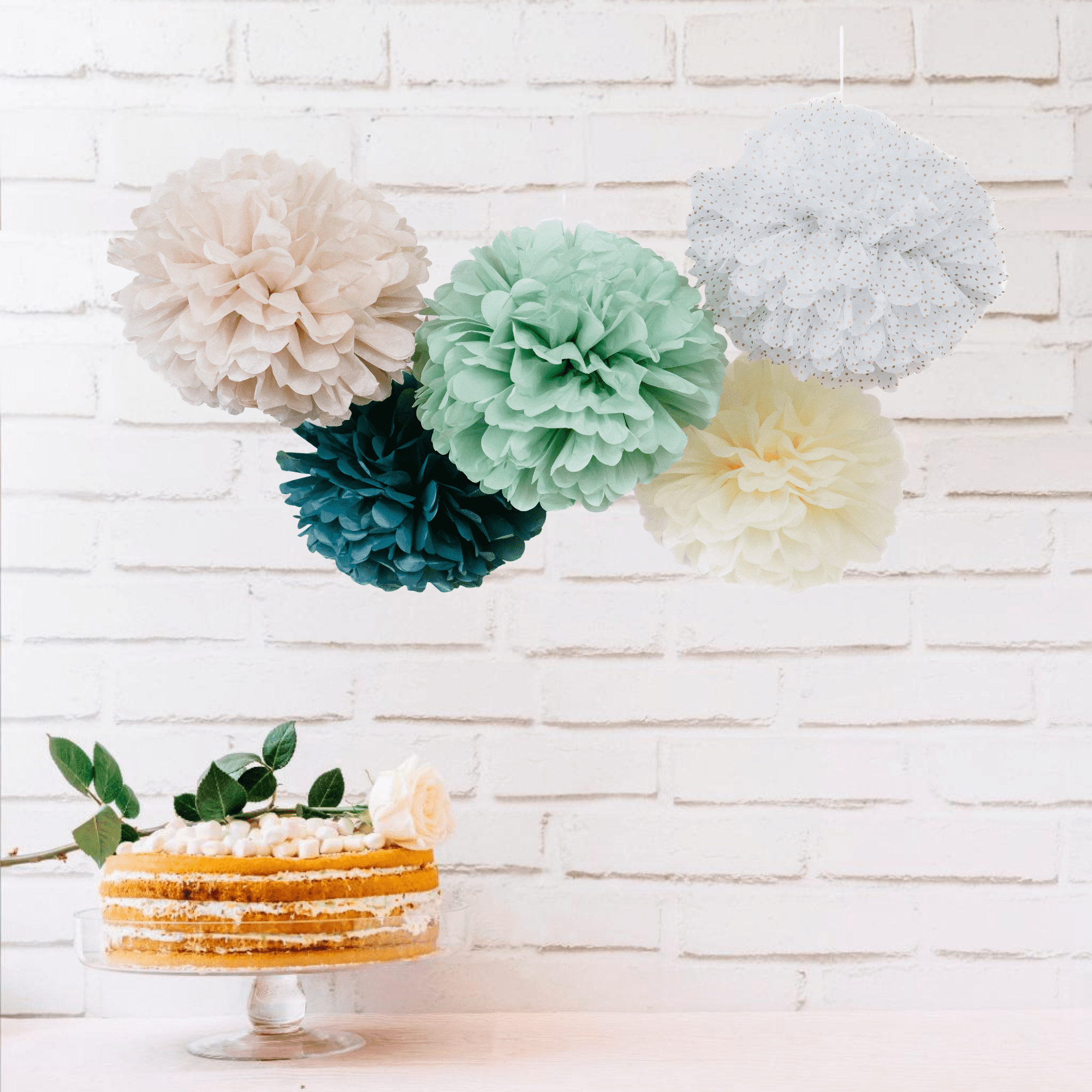 PapaKit Party Tissue Pom Pom Paper Flower Set, for Birthday Party Baby Shower Wedding Engagement Bachelorette Event Decoration ( Sage Green, 20 Piece Set)
