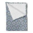 thumbnail image 2 of Moroccan Soft Flannel Fleece Blanket, Azulejo Ceramic Pattern with Rectangle Shapes with Diagonal Square Design, Cozy Plush for Indoor and Outdoor Use, 50" x 60", Blue Cream Marigold, by Ambesonne, 2 of 5