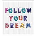 thumbnail image 3 of Dream Shower Curtain, Abstract Rainbow Colored Letters with Follow Your Dream Quotation Motivational Phrase, Fabric Bathroom Set with Hooks, 69"W X 75"L Long, Multicolor, by Ambesonne, 3 of 3