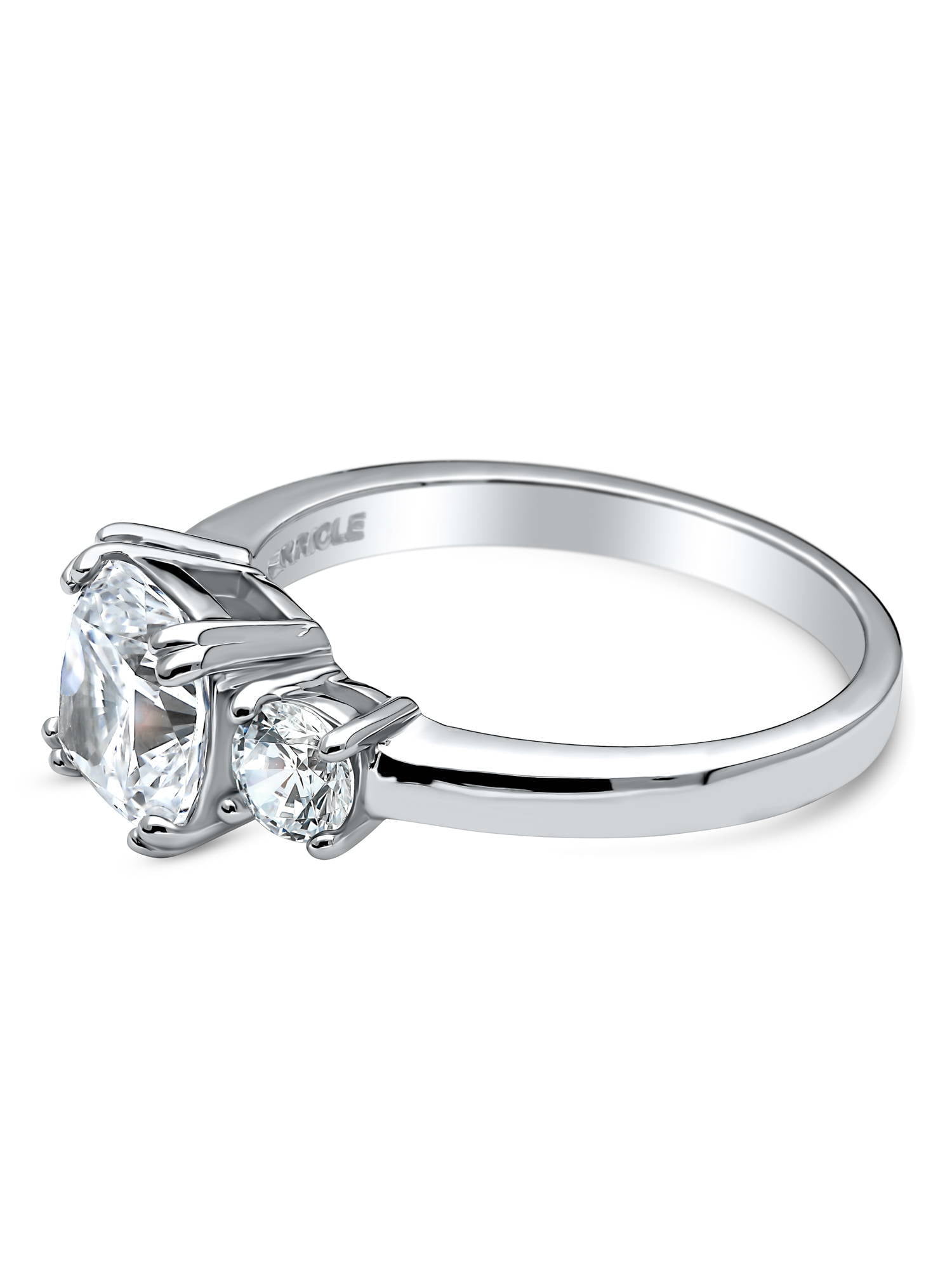 BERRICLE Sterling Silver 3-Stone Wedding Engagement Rings 2 Carat Cushion Cut Cubic Zirconia CZ Promise Ring for Women, Rhodium Plated Size 10