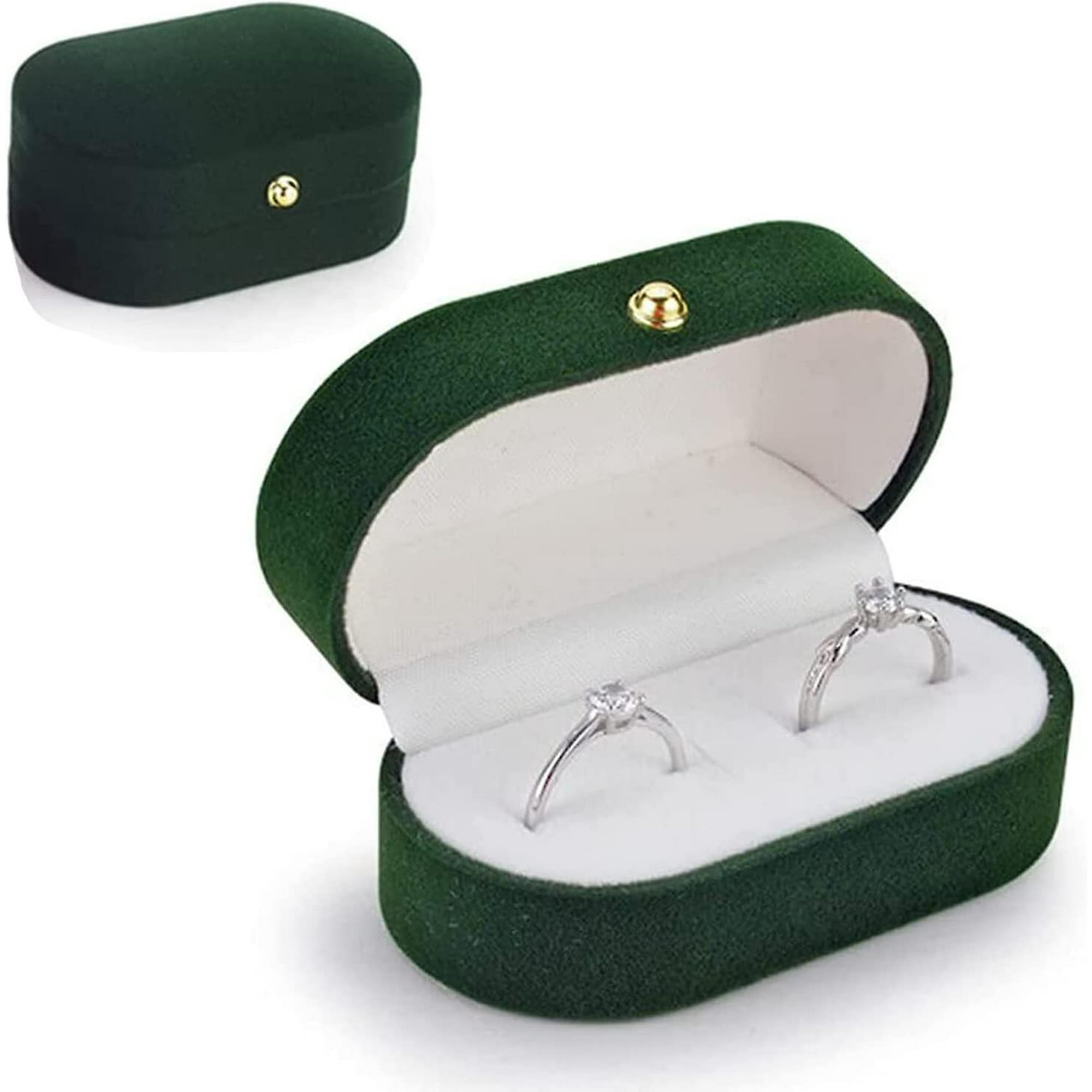 Hongchun Double Slot Ring Box Velvet Ring Box Wedding Band Box Double Ring Box For Engagement Wedding Ceremony Ring Box Green