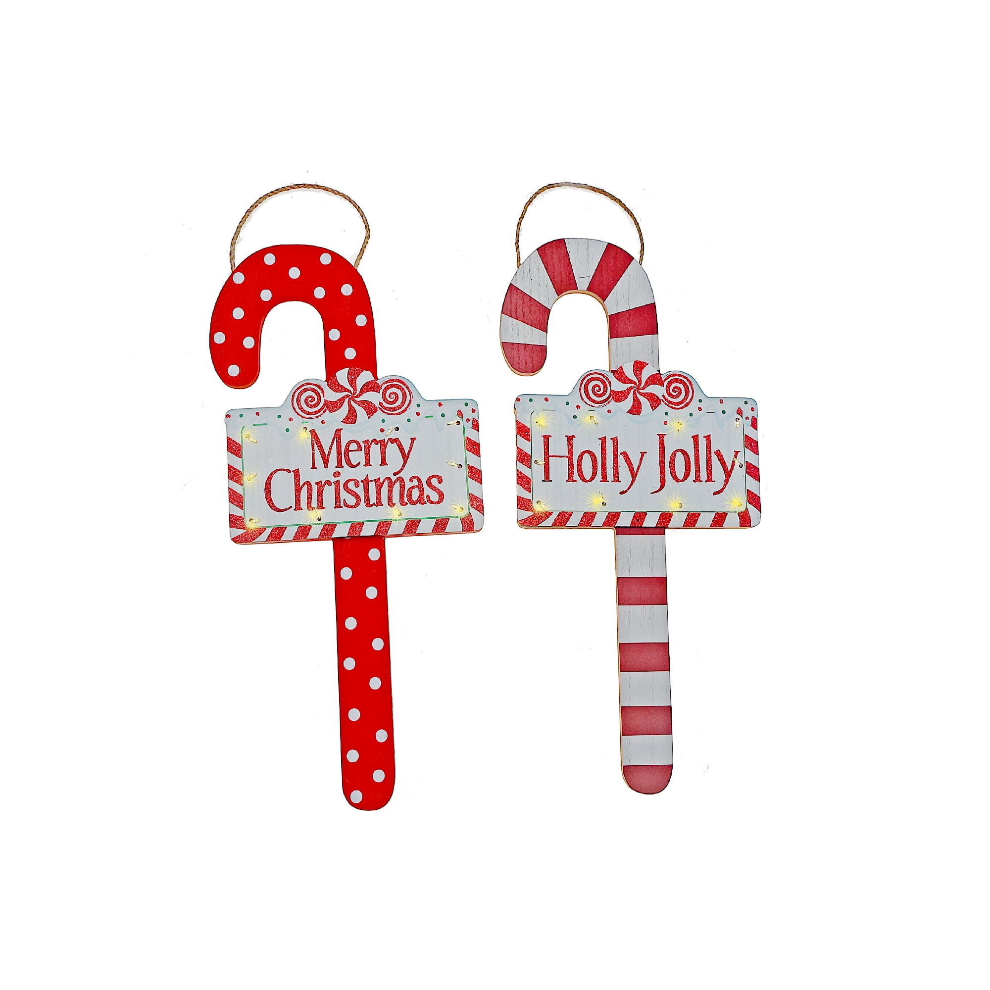 Led Wooden Wall Hanging Candy Cane (Asstd