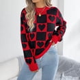 thumbnail image 2 of Tnhcen Women's Checkered Heart Sweater Acrylic Knit Pullover Red Black Color Block Top Loose Fit Casual Wear Valentine's Day Romantic S-L, 2 of 8