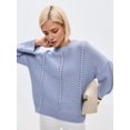 thumbnail image 6 of Women'S Chunky Knit Sweaters 2025 Fall Long Sleeve Crew Neck Oversized Pullover Winter Fashion Clothes Blue & Gray M, 6 of 8