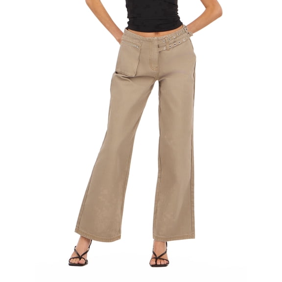 Forever 21 Women’s Pants with Side Zip Pocket and Belt Straps Utility Casual Trend Style, 0-14